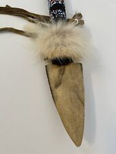 Native American Spear. Kachina Southwest Beaded Wood w/ Leather Fur Feathers 29” picture