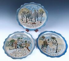 3 Vintage Mexican Pottery Charger Plate Patamban Michoacan Mexico Scenic Art picture