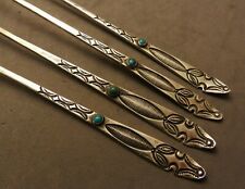 1930s  FRED HARVEY ERA NAVAJO STERLING & TURQUOISE ICED TEA SPOONS 8.5