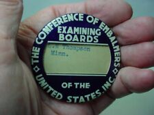 vintage Conference of EMBALMERS Pin back Button name badge picture