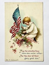 Clapsaddle Patriotic Boy Planting A Flag Memorial Postcard picture
