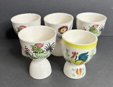 5 Vintage Hand Painted Japan Porcelain Egg Cups Rooster Kitsch MCM **READ picture