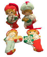 Stuffed Fabric Christmas Ornaments Vintage Handmade 6 Inch Elves 70s Lot of 4 picture