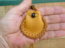 Native American Deerskin Leather Medicine Bag, Drawstring Necklac Pouch,  2 1/4