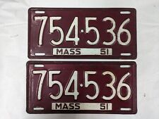 1951 Massachusetts License Plate 754 536 MA pair picture
