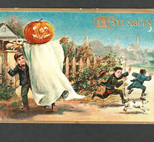 Tuck 183 Halloween Ghost JOL Pumpkin Boy's Prank Scarecrow Dog Church PostCard picture