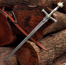 Damascus Steel King Solomon Crusader Sword W/Leather Sheath(Star of David Pommel picture