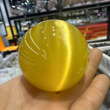 1pc Yellow Cat's eye Stone Sphere Quartz Crystal Reiki Ball Healing Gift Decor picture
