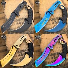 2PC TACTICAL Assisted Open Folding Pocket Knife CLEAVER + Karambit Fixed Blade picture