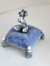 Vtg Florenza French Poodle Pincushion Dog Pearl Pillow Enamel Blue Grey Velvet picture