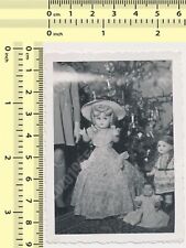 VTG ORG BW PHOTO Christmas Tree Presents Toys Dolls Girl Kid Out of Frame Error picture