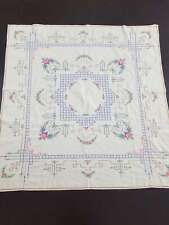 Vintage Hand Embroidered Tablecloth Exquisite Antique Linen 124x120cm picture