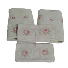 Vintage Laura Ashley Bath Towel Washcloth Sage Cottage Rose Flowers Farmhouse picture
