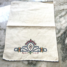 Antique Vintage Art Deco Pure Ecru Linen Hand Towel Cross Stitch embroidery picture