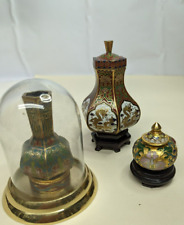 3 Pcs .Of Vintage Chinese Miniature Cloisonne Vase's Various Sizes & Shapes picture
