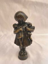 MAGNIFICENT 19C FRENCH BRONZE STATUE OF A GIRL WITH HER DOLLS SIGNED 'MUST SEE' picture