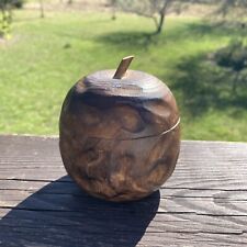 Vintage Hand Made Apple Trinket Box Wooden Storage Home Decor w/Lid 4” Tall picture