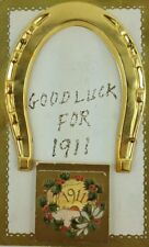 Vintage postcard embossed raised gold horseshoe with calendar complete handmade picture