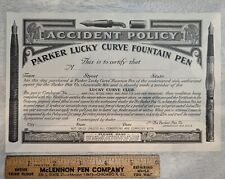 Parker fountain pen early 1900s Lucky Curve Accident Policy paper never used picture