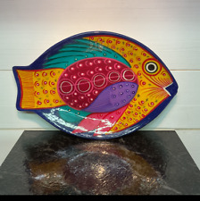 Mexican Folk Art - Red Clay Pottery - Hand Painted - Fish - Plate - Wall Hanging picture