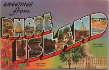 RHODE ISLAND Large Letter Postcard State Capitol & Flower - Tichnor Linen c1940s picture