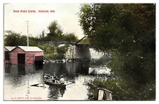 1910 Rock River Scene, Boat, Bridge, Horicon, WI Postcard picture