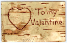 Original Old Genuine Vintage Postcard Embossed Valentine Wood Grain 1907 picture