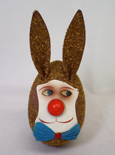 Vintage Easter Bunny Rabbit Face Paper Egg CANDY BOX Flocked Container Germany picture