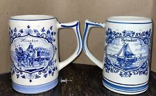 Lot Of (2) Vintage Heineken Hand Painted Delft Blue / White Beer Mugs (Holland) picture