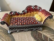 Vintage enamel trinket lounge chaise jewelry rhinestone jeweled trunk stash box picture