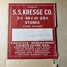 S S KRESGE COMPANY 1930s SHEBOYGAN WISCONSIN STORE PAPER LABEL 8th St RED 5 Cent picture