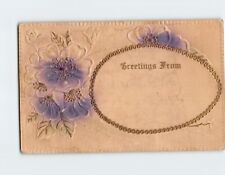 Postcard Greetings From with Flowers Embossed Art Print picture