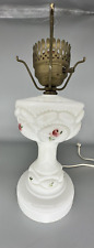 Vintage Milk Glass Hand Painted Pink Floral Lamp Base Only Parlor Lamp picture