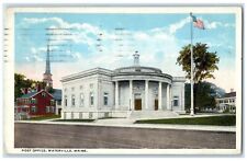 1920 Post Office Exterior Roadside Flag Waterville Maine ME Posted Tree Postcard picture