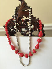 Two VTG Cool Metallic And Red Warm Beaded Necklaces Fashion Jewelry picture