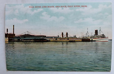ca 1900s MA Postcard Fall River Massachusetts Fall River Line Boats & Dock ships picture