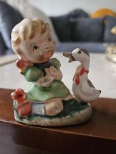Vintage Ceramic Girl with Bird Japan 2 3/4