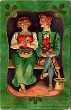 St. Patrick's Day Postcard Man Watching Woman Peel Potatoes picture
