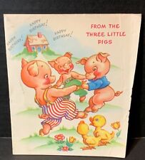 VTG Three Little Pigs Birthday Card Dancing in Circle Ducks Wolf Huff & Puff picture