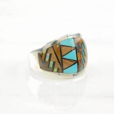 Vintage Native American Ring Turquoise, Tigers Eye Sterling Silver Size 9 3/4 picture