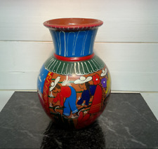 Mexican Folk Art - Hand Painted Red Clay Vase - 7