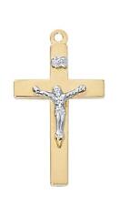Gold Tone Sterling Silver Two Tone Crucifix Size 1in Features 20in Long Chain picture