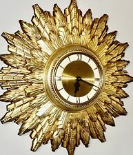 VTG Antique MCM Welby Wins Up Sunburst Wall Clock Gold 8 day 29