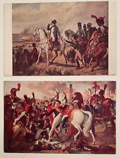 2 1950s litho postcards of paintings of Napoleon at war, horses, soldiers picture