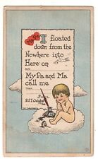 Postcard Birth Announcement Baby On Cloud Ma Pa Ink Well Antique picture