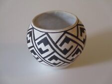 Vintage Hand-Painted Acoma Pottery Bowl in Black & White Pattern picture