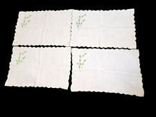 4 Vintage Linen Placemats Cream White Embroidered Green Yellow Floral 11