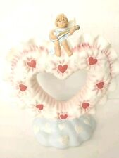 Vintage Atlantic Mold Ceramic Heart Wreath With Sitting Cherub Angel Valentine picture