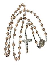 3 Vintage Silver Tone Holy Rosaries Pendants Cross Angel Glass Wood Beads 28 in picture