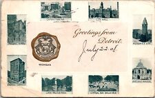 Detroit Michigan~Greetings~Posted 1908~City Sights~VTG Postcard KB4 picture